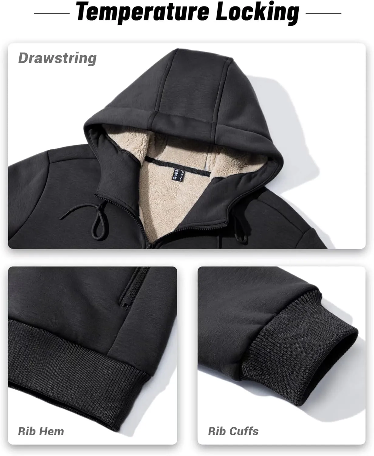 Boladeci Men's Sherpa Lined Hoodie Jacket Winter Warm Heavy Weight Zip Up Hooded Sweatshirt Thick Fleece Coats
