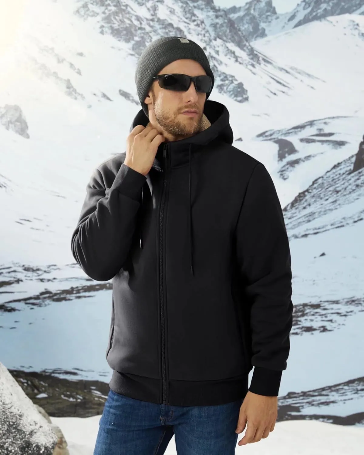 Boladeci Men's Sherpa Lined Hoodie Jacket Winter Warm Heavy Weight Zip Up Hooded Sweatshirt Thick Fleece Coats