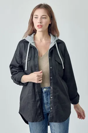 Coated Shacket with Hoodie