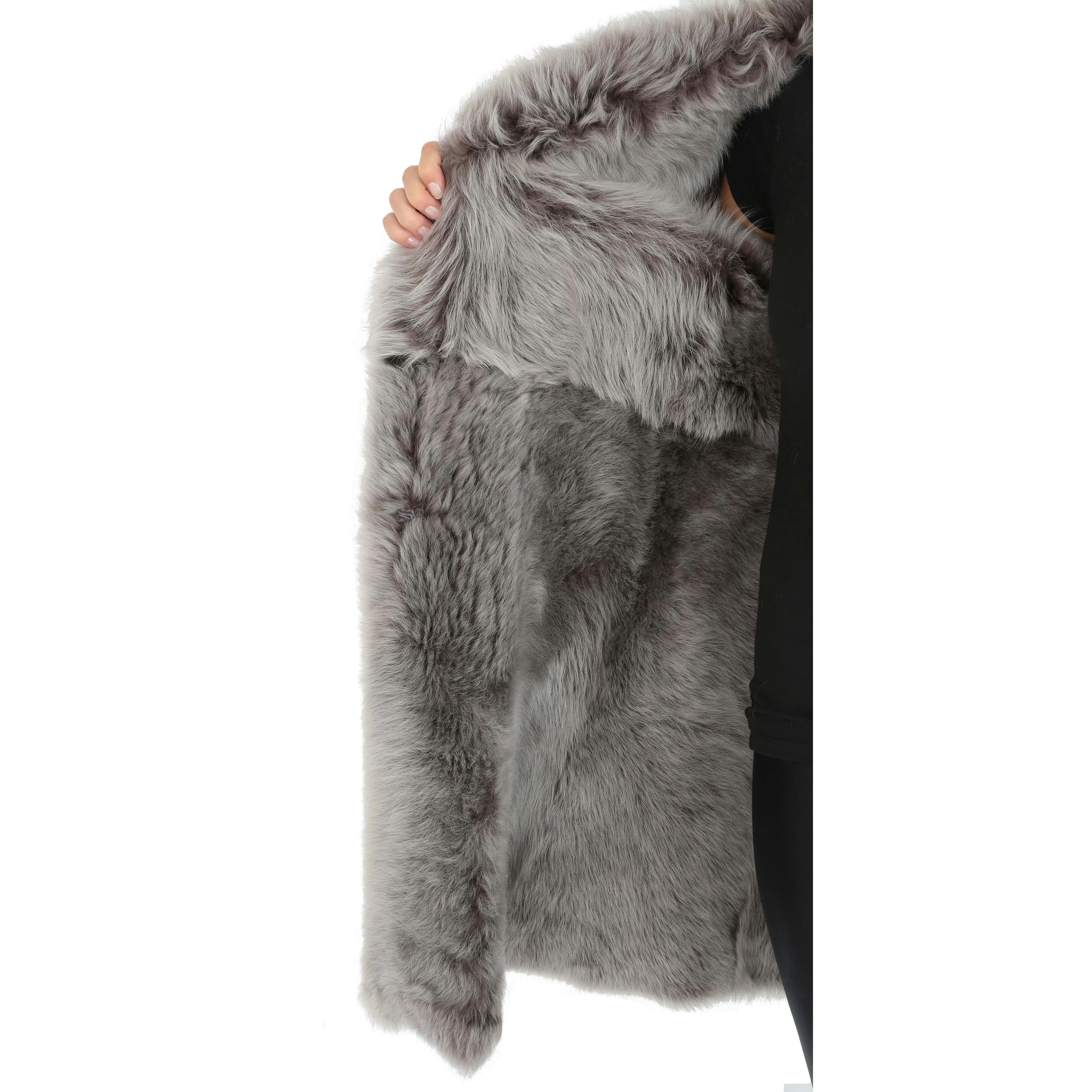 DR220 Women's Shearling Long Italian Sheepskin Leather Coat Brown Taupe