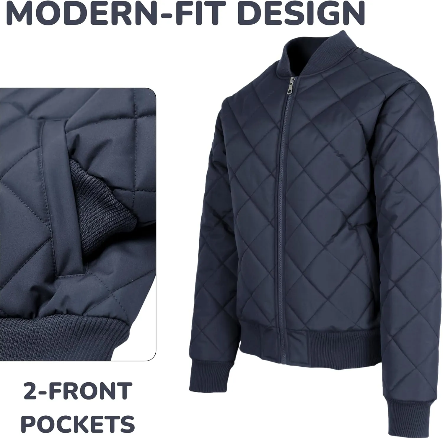 Galaxy by Harvic Men's Heavyweight Dimond Quilted Bomber Jacket Varsity Coat with Pockets (Sizes, S-2XL)