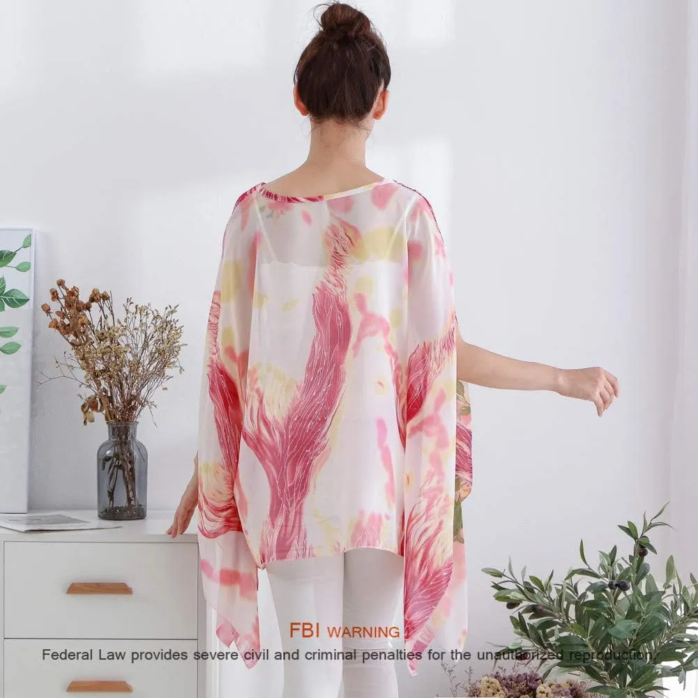 Max Hsuan Women's Loose Solid Sheer Chiffon Caftan Poncho Batwing Tunic Top Blouse Summer Oversized Shirts