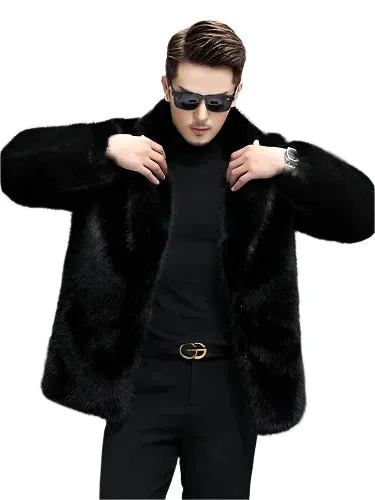 Men's Thickened Fox Fur Overcoat - Mid-Length Lapel Short Coat with Three Buttons | Warm Business Casual Winter Fashion