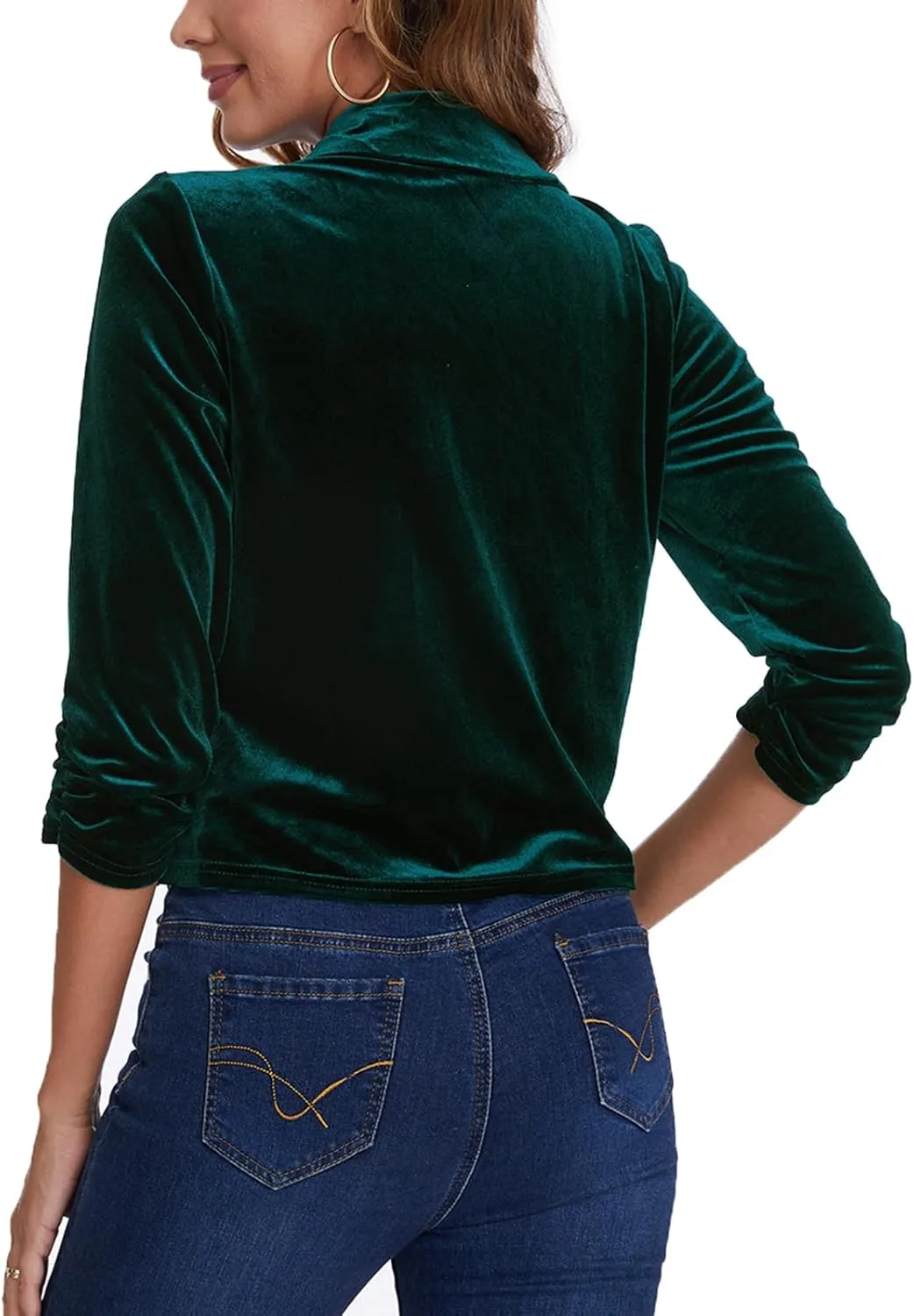 MINTLIMIT Velvet Blazer 3/4 Ruched Sleeve Notched Lapel Button Front Casual Work Office Blazer Jackets