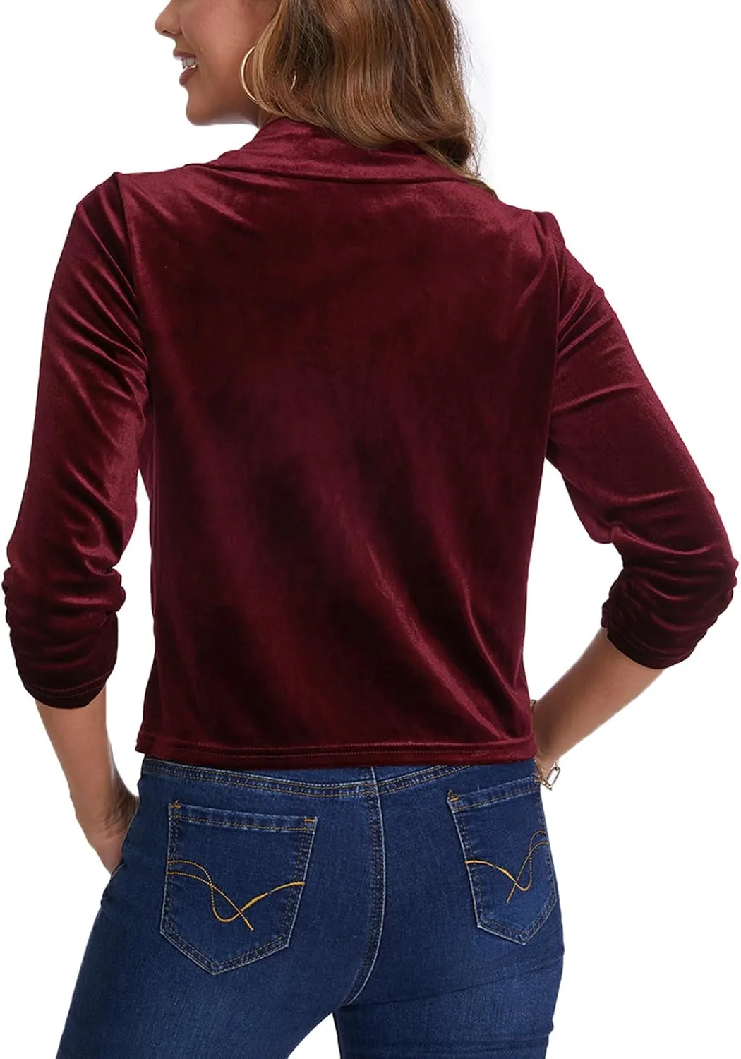 MINTLIMIT Velvet Blazer 3/4 Ruched Sleeve Notched Lapel Button Front Casual Work Office Blazer Jackets
