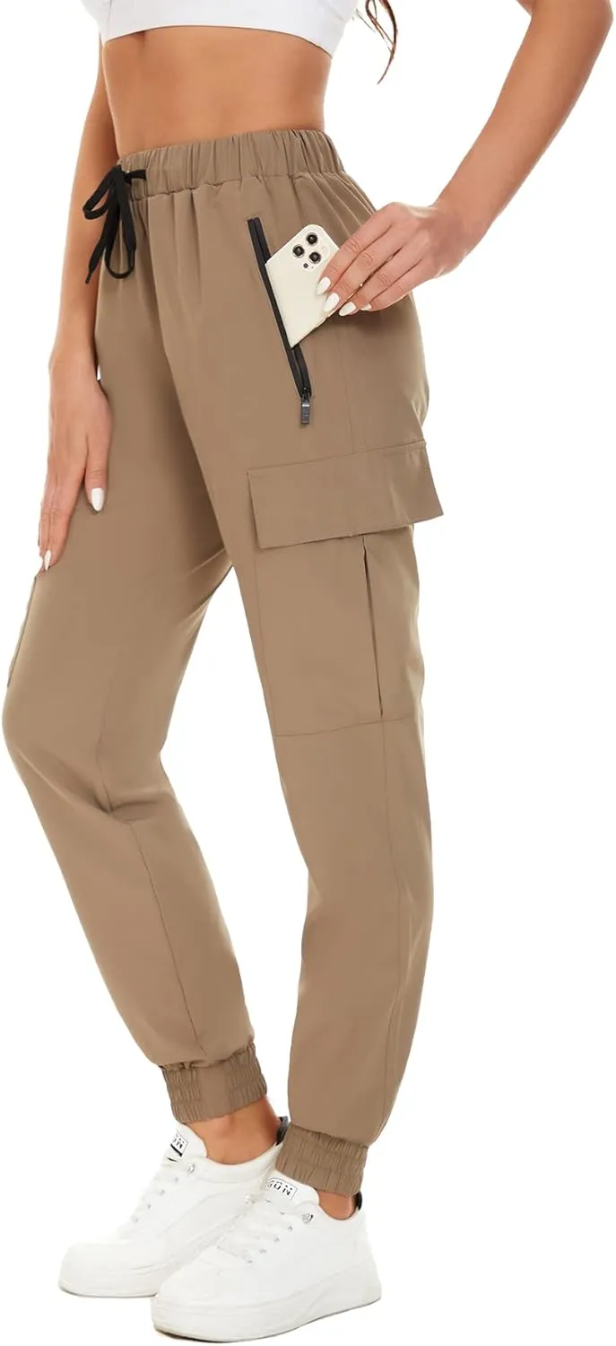 NEYOUQE Women's Hiking Quick Dry Sports Running Pants Solid Color Casual Sweatpants Fitness with Pockets Summer Jogging Yoga