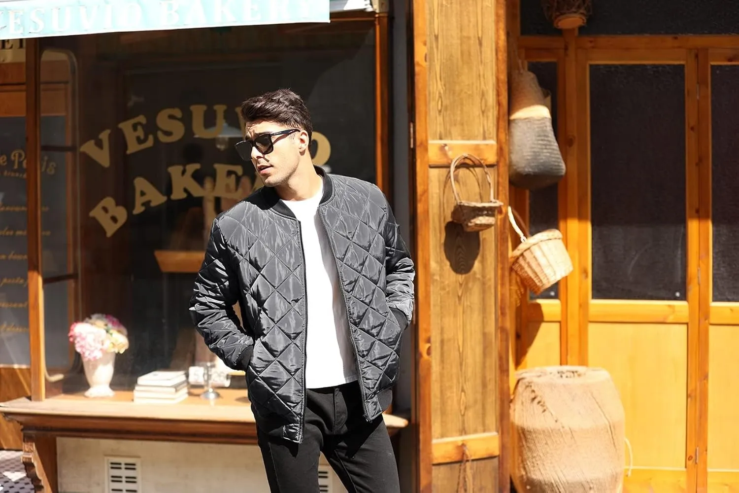 Pengfei Mens Diamond Quilted Jackets Bomber Varsity Winter Fall Chunky Coats Outwear