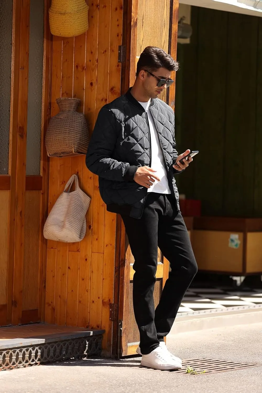 Pengfei Mens Diamond Quilted Jackets Bomber Varsity Winter Fall Chunky Coats Outwear