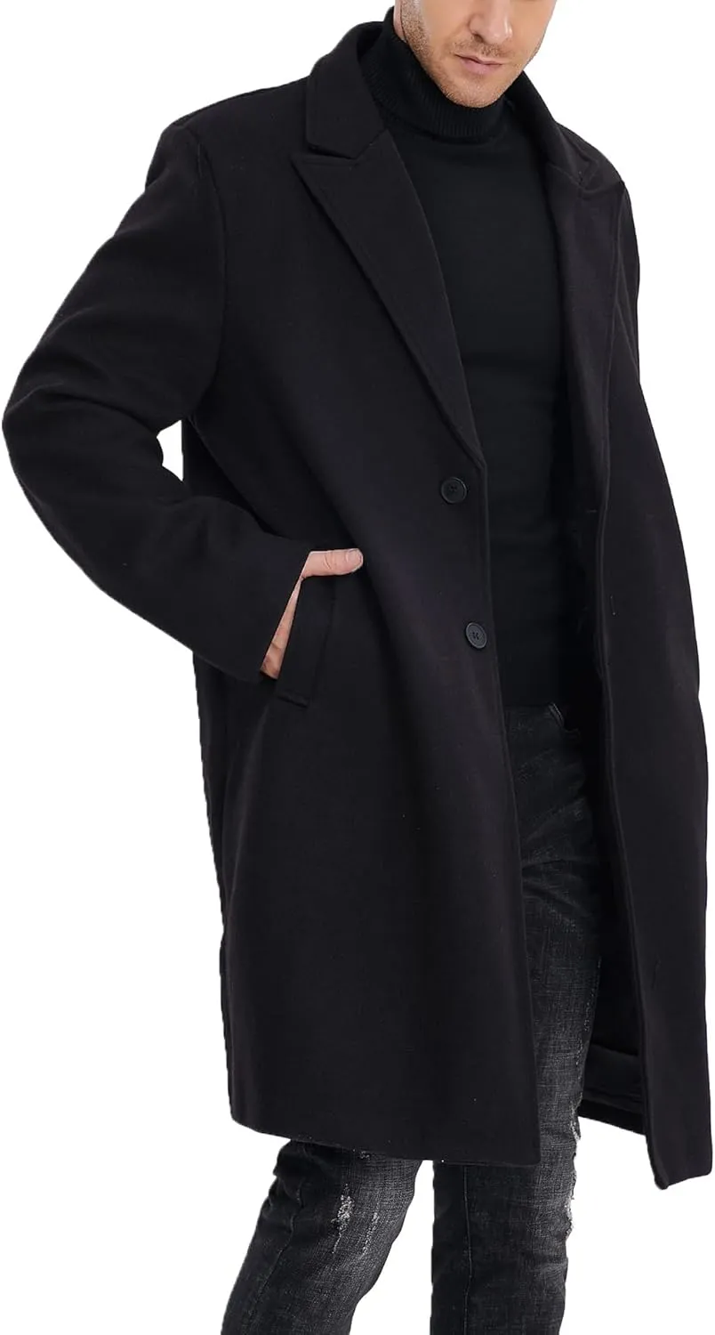 SOMTHRON Men's Casual Trench Coat Mid Long Single Breasted Slim Fit Peacoat Notched Lapel Winter Business Overcoat