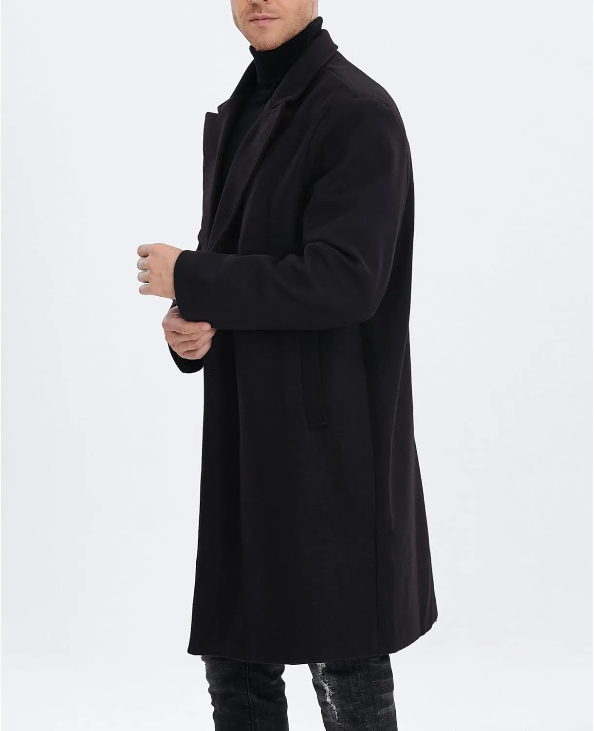 SOMTHRON Men's Casual Trench Coat Mid Long Single Breasted Slim Fit Peacoat Notched Lapel Winter Business Overcoat