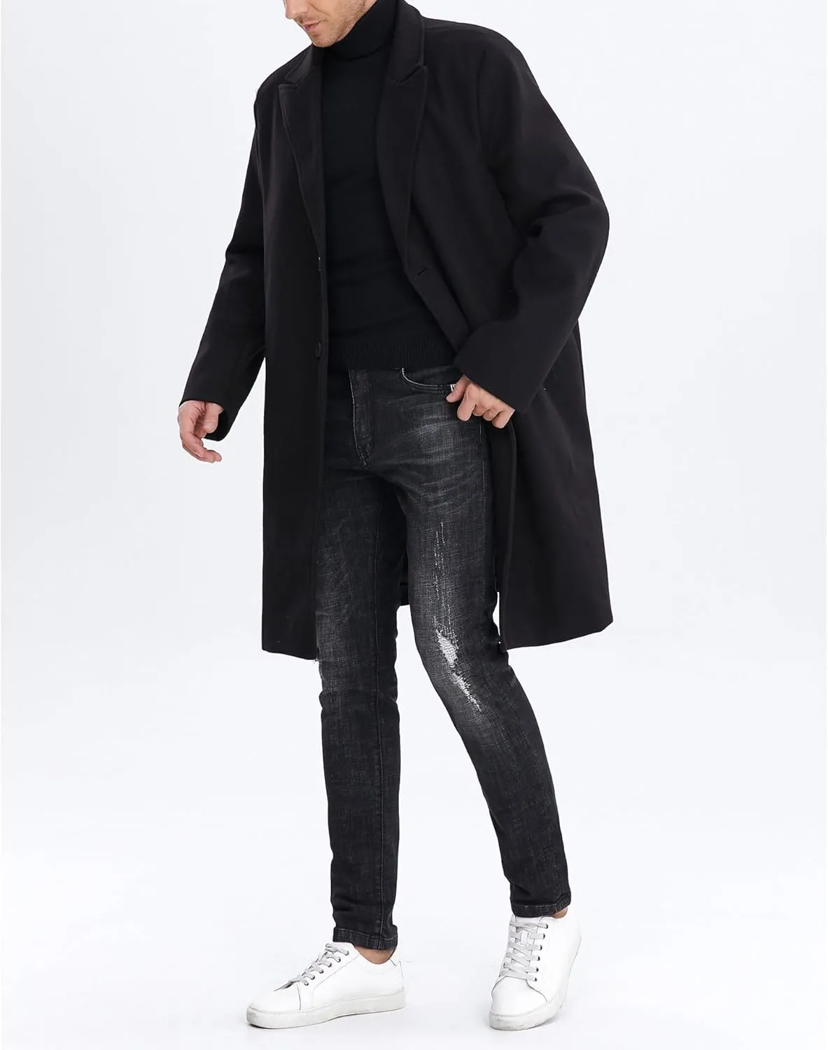 SOMTHRON Men's Casual Trench Coat Mid Long Single Breasted Slim Fit Peacoat Notched Lapel Winter Business Overcoat
