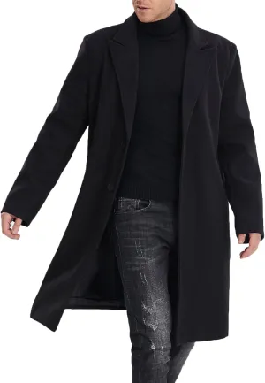 SOMTHRON Men's Casual Trench Coat Mid Long Single Breasted Slim Fit Peacoat Notched Lapel Winter Business Overcoat