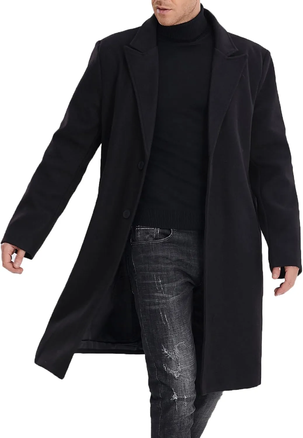 SOMTHRON Men's Casual Trench Coat Mid Long Single Breasted Slim Fit Peacoat Notched Lapel Winter Business Overcoat