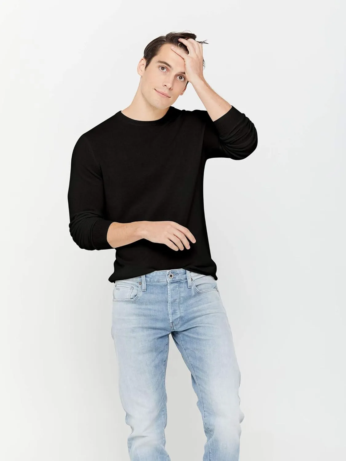 State Cashmere Men's Essential Crewneck Sweater 100% Pure Cashmere Classic Long Sleeve Pullover