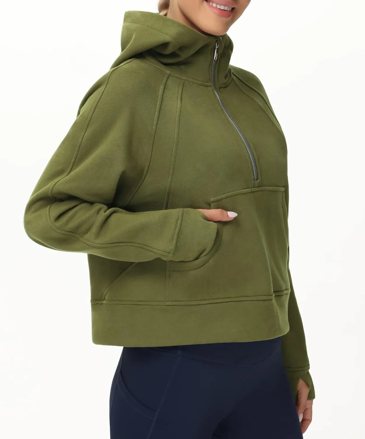THE GYM PEOPLE Womens' Hoodies Half Zip Long Sleeve Fleece Crop Pullover Sweatshirts with Pockets Thumb Hole