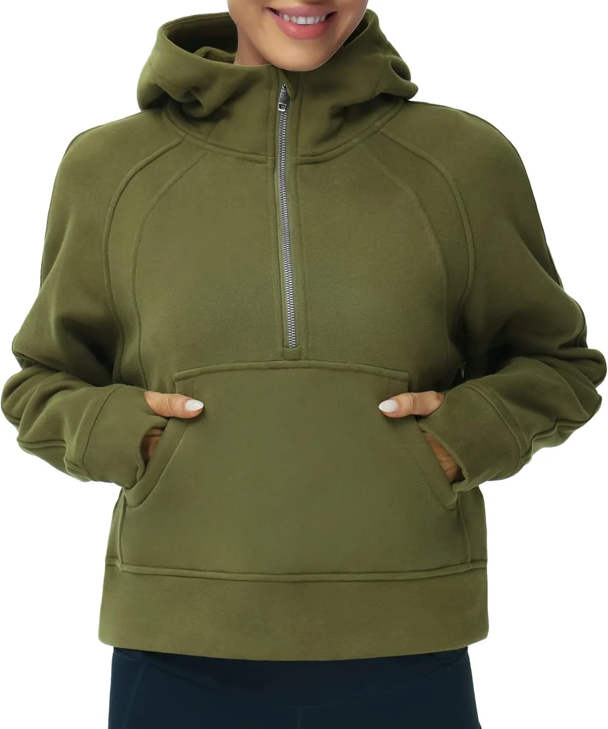 THE GYM PEOPLE Womens' Hoodies Half Zip Long Sleeve Fleece Crop Pullover Sweatshirts with Pockets Thumb Hole