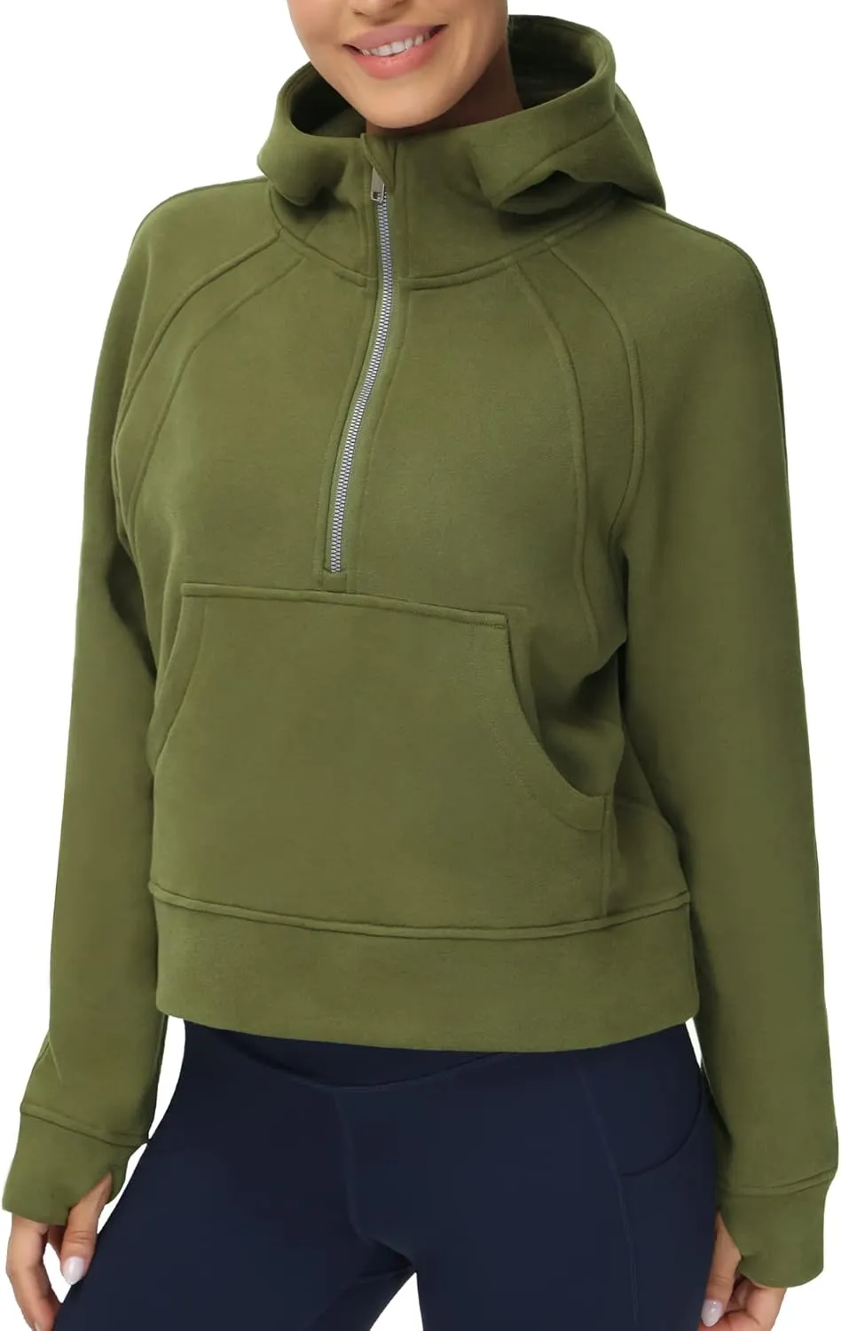 THE GYM PEOPLE Womens' Hoodies Half Zip Long Sleeve Fleece Crop Pullover Sweatshirts with Pockets Thumb Hole