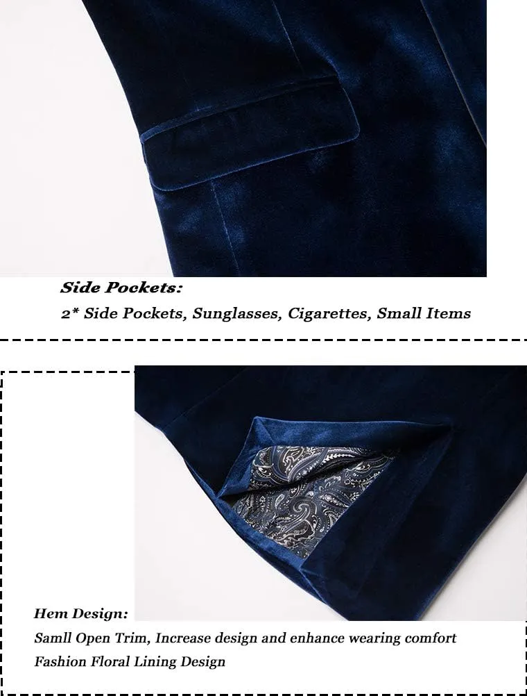 THWEI Mens Velvet Blazer Slim-Fit Solid Color One Button Blazer Sport Coat Jacket for Wedding Dinner Party