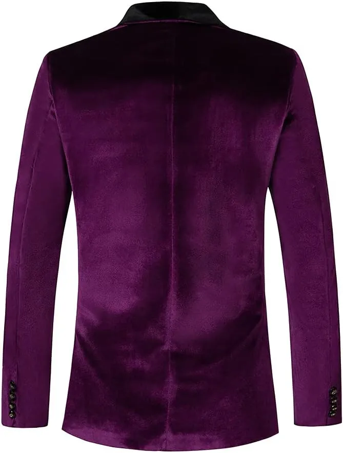 THWEI Mens Velvet Blazer Slim-Fit Solid Color One Button Blazer Sport Coat Jacket for Wedding Dinner Party