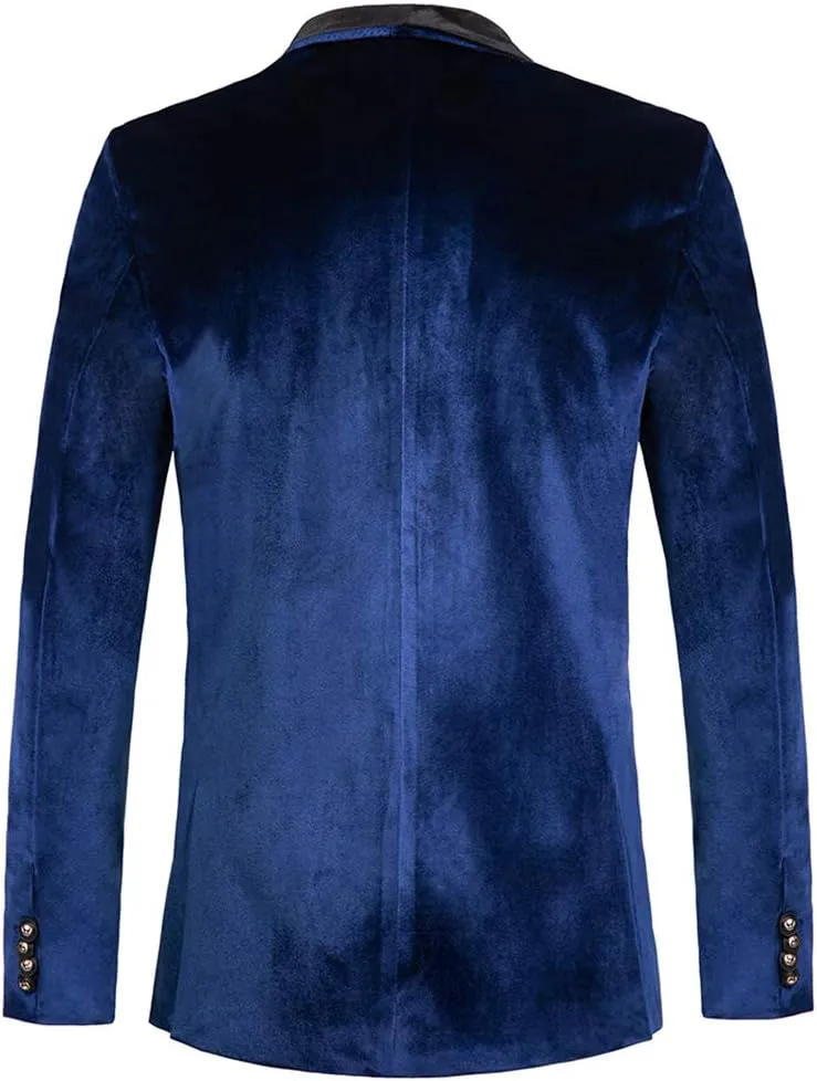 THWEI Mens Velvet Blazer Slim-Fit Solid Color One Button Blazer Sport Coat Jacket for Wedding Dinner Party