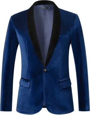 THWEI Mens Velvet Blazer Slim-Fit Solid Color One Button Blazer Sport Coat Jacket for Wedding Dinner Party