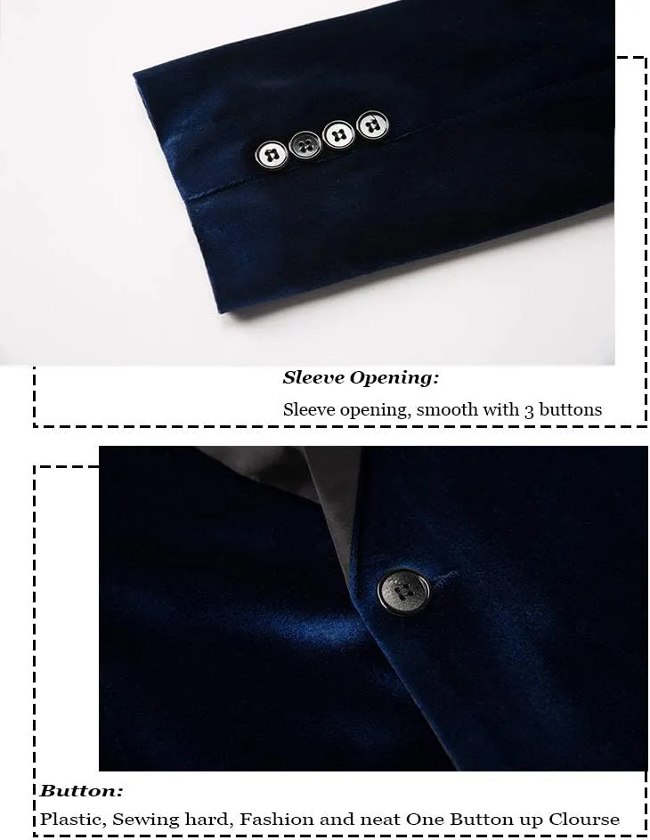 THWEI Mens Velvet Blazer Slim-Fit Solid Color One Button Blazer Sport Coat Jacket for Wedding Dinner Party