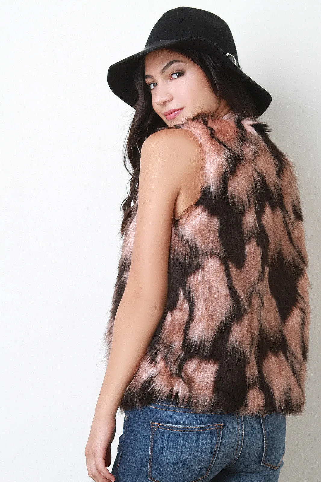 Two Tone Faux Fur Vest