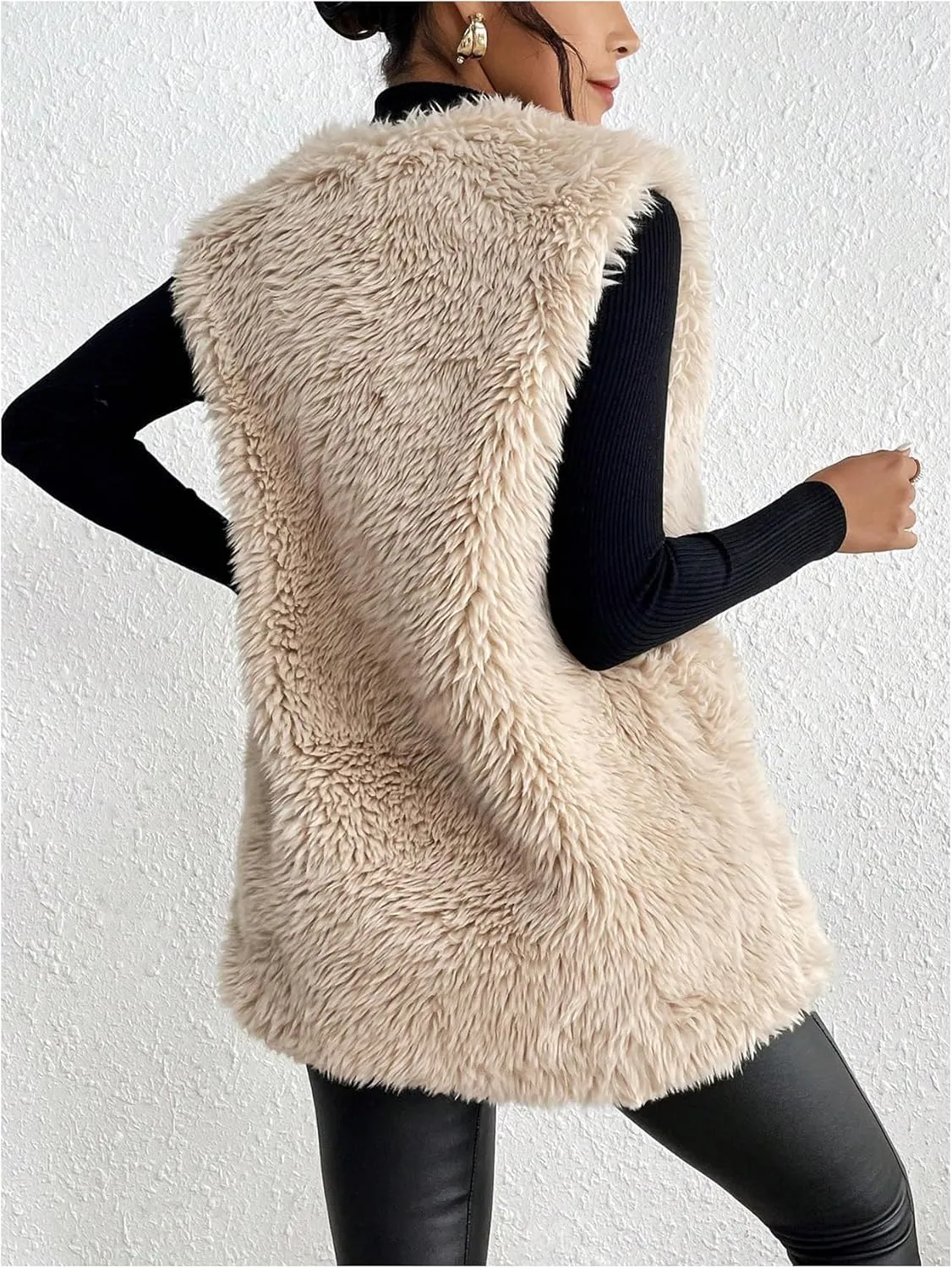 Verdusa Women's Fuzzy Faux Fur Sleeveless Vest Teddy Coats Open Front Plush Waistcoat Outerwear