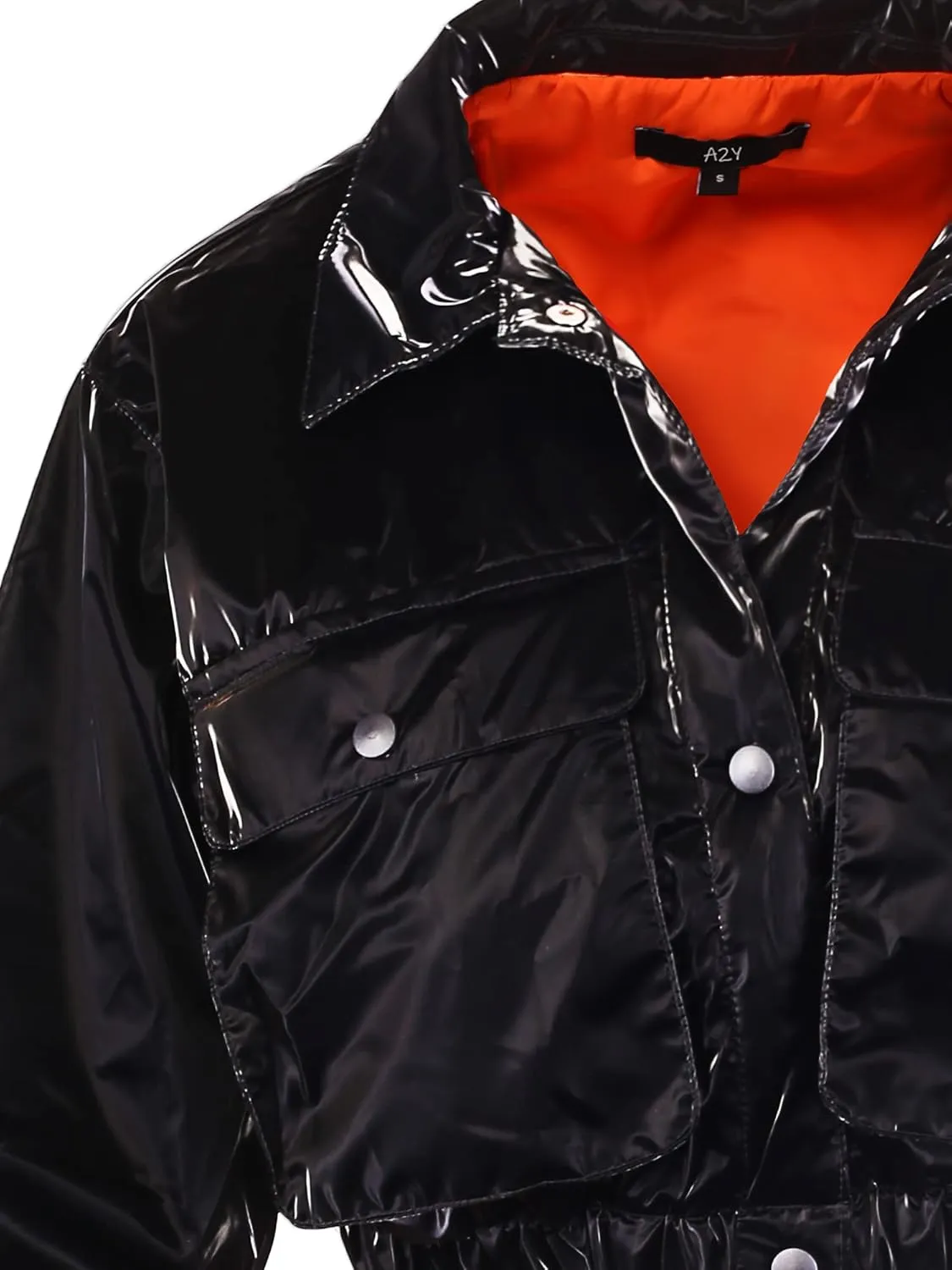 Women's Cropped Front Two Pocket Snap Quilted Padding Bomber Jacket