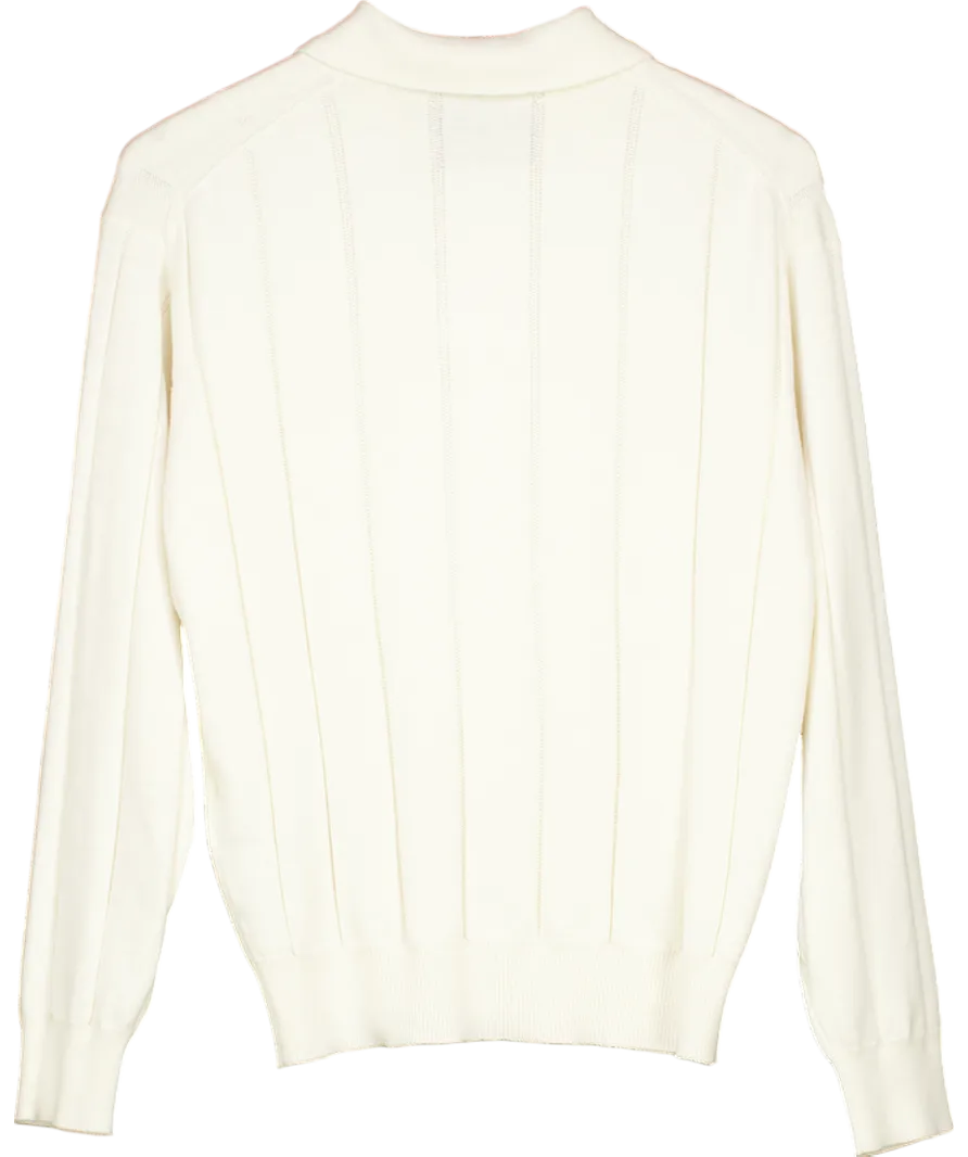 Yaitte Cream Knitted Linear Jacquard Polo UK S