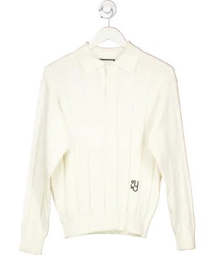 Yaitte Cream Knitted Linear Jacquard Polo UK S