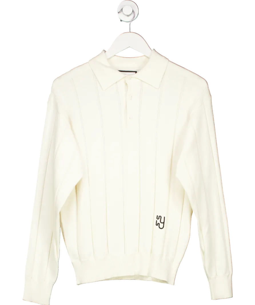 Yaitte Cream Knitted Linear Jacquard Polo UK S